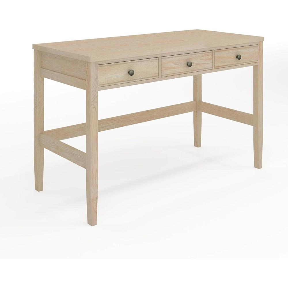 imageMartha Stewart Rhett Home Office Desk with 3 Drawers and Tapered Legs in Black with Oil Rubbed Bronze HardwareLight Natural FrameAntique Bronze Hardware