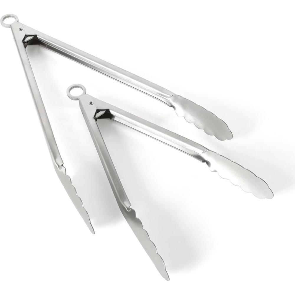 imageMartha Stewart Richburn 2Piece Stainless Steel Tongs Set  12Inch and 9Inch Kitchen Tongs for Grilling Serving and CookingTong Set 12 and 9