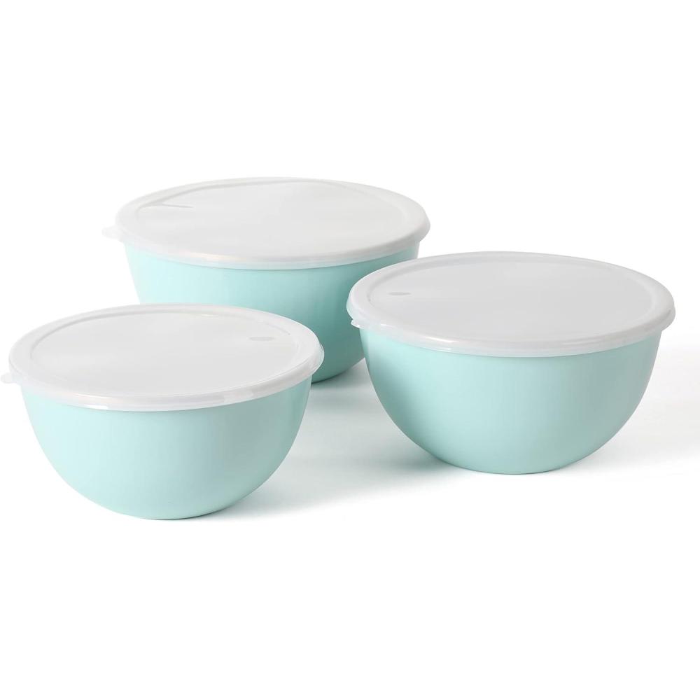 imageMartha Stewart Rockledge 6 Piece Enamel on Steel 4Qt 33 Qt ampamp 24 Qt Mixing Bowl Set WLids Martha Blue