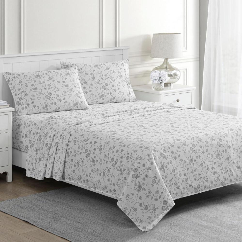 imageMartha Stewart Ruth Ditsy Floral 300TC 100 Cotton Percale Sheet Set BlueWhite 4 Piece  1 Flat Sheet 1 Fitted Sheet 2 Std Pillowcases Breathable Cotton Printed Bed Sheets Queen SizeTwin