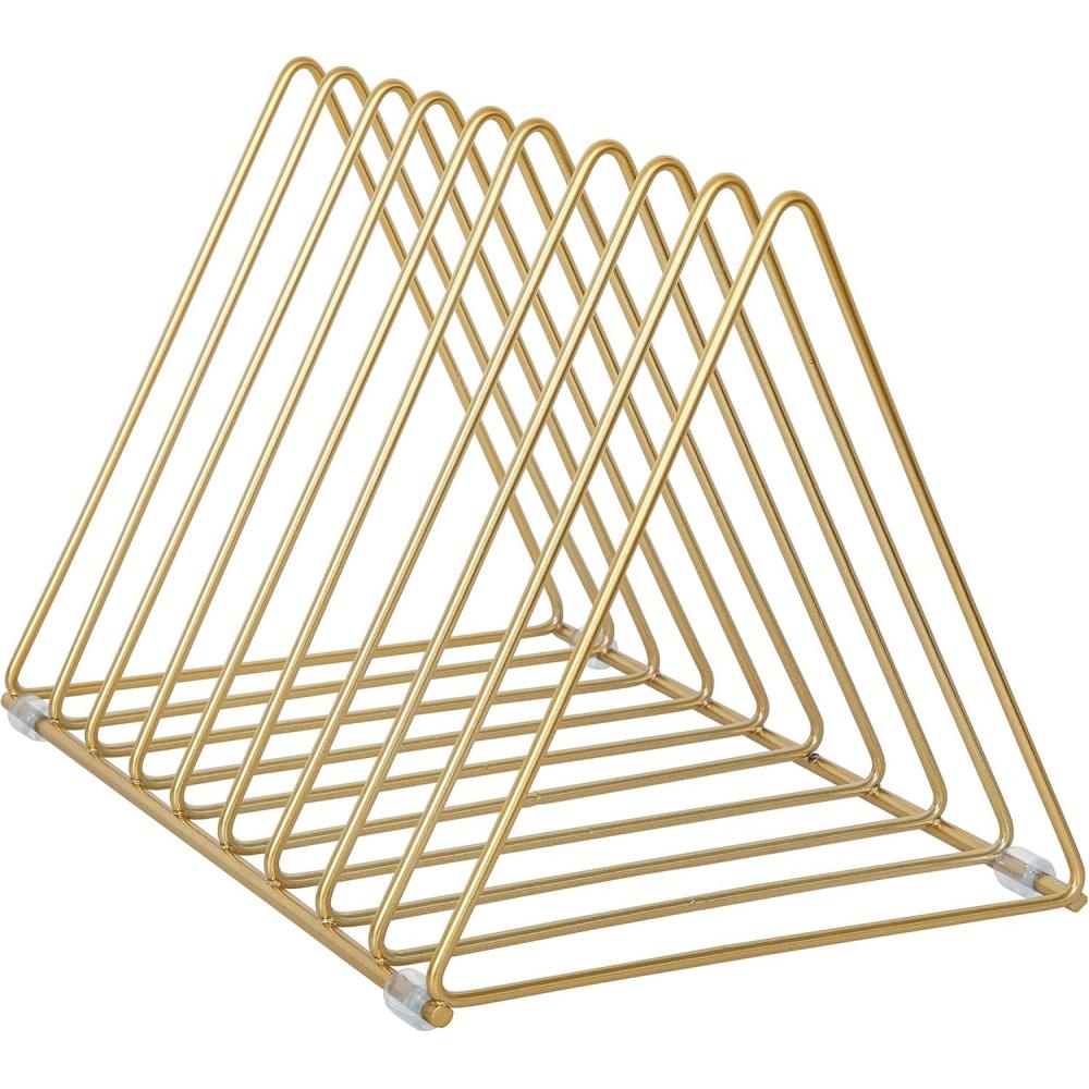 imageMartha Stewart Ryder Gold Mesh Metal 9 Slot Triangle Magazine File Holder Desktop Organizer Sorter