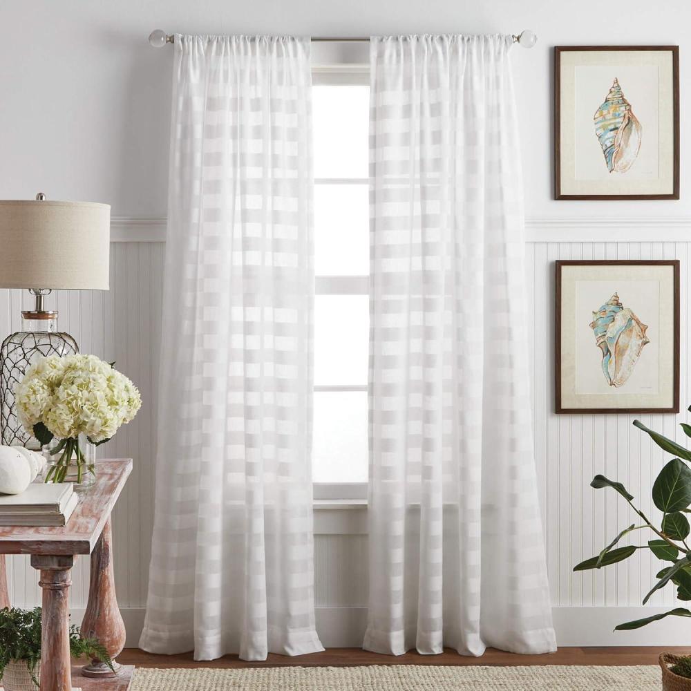 imageMartha Stewart Sandy Sheer Rod Pocket Window Curtain Panel Pair 95quot WhiteWhite
