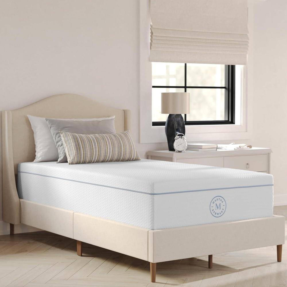 imageMartha Stewart SleepComplete Queen Mattress in a Box MediumFirm TripleAction Cooling Gel Memory Foam Mattress Removable Coolweave Jacquard Cover 12quot WhiteTwin