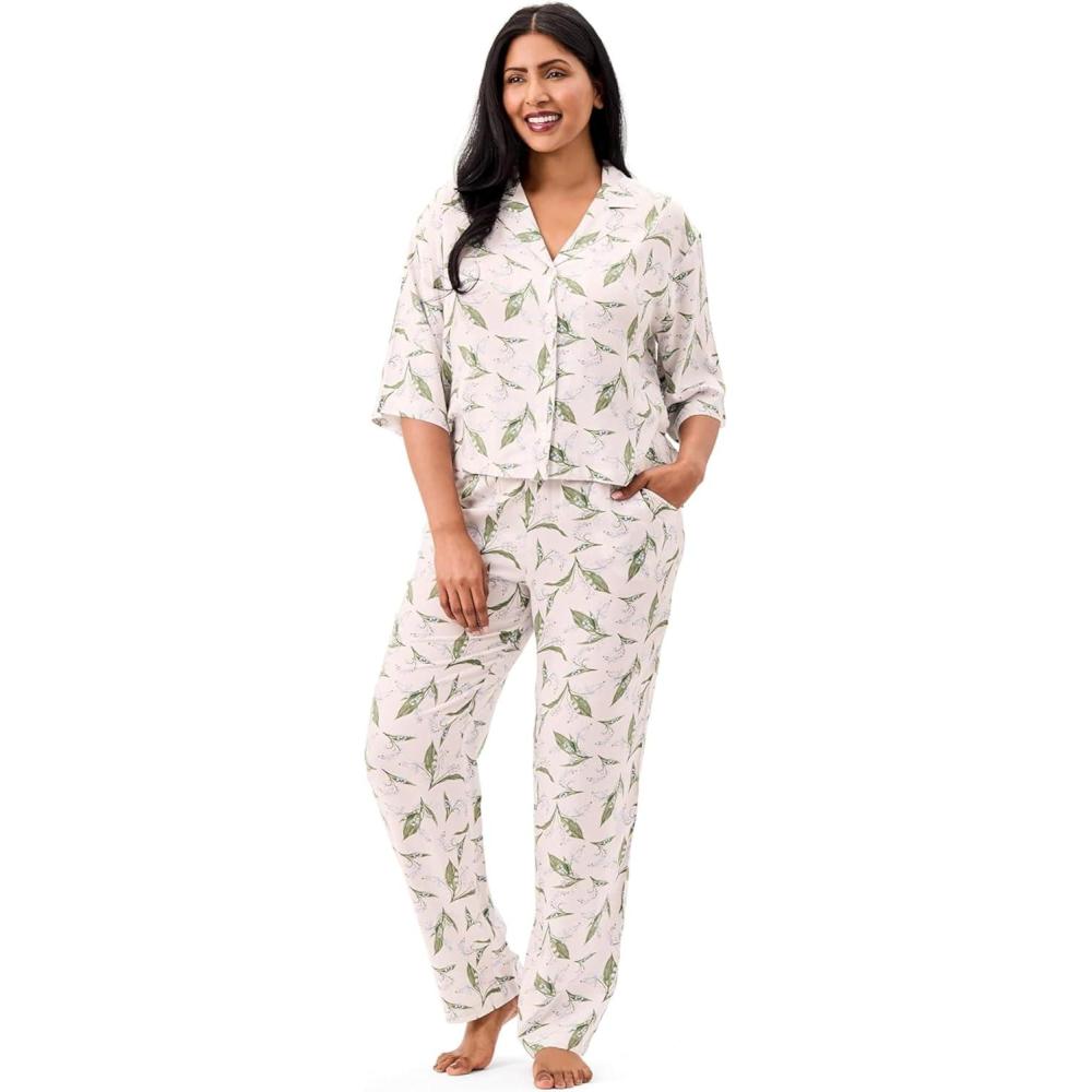 imageMartha Stewart Sleepwear for Women Rayon 2Piece Notch Collar Short Sleeve Button Down Pajama Set Soft ampamp LightweightBright White