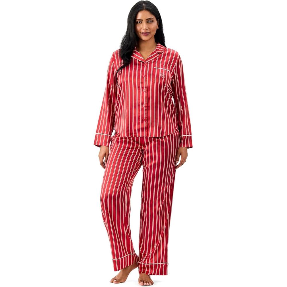 imageMartha Stewart Sleepwear for Women  Silky Satin 2Piece Long Sleeve Notch Collar Pajama Set  Sleek Soft ampamp Alluring