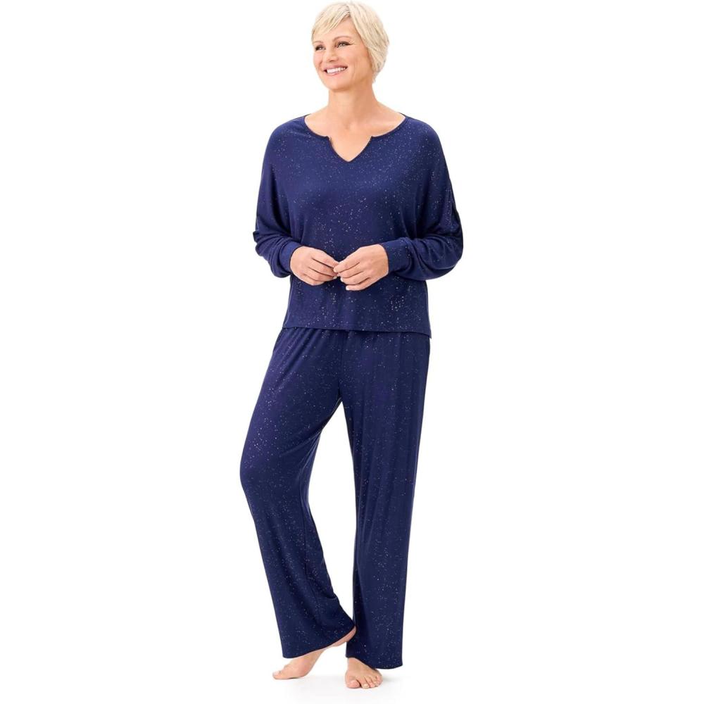 imageMartha Stewart Sleepwear for Women Sparkle ampamp Shine Ribbed Pajama Set Elegant Comfort for Lounging or CelebratingMedieval Blue
