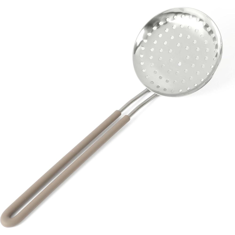 imageMartha Stewart Sprucedale Stainless Steel Skimmer Spoon With Long Silicone Handle