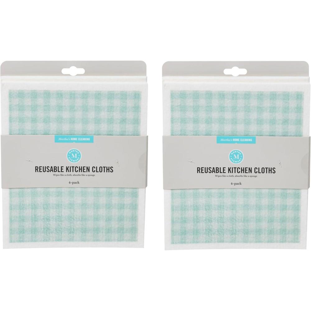 imageMartha Stewart Swedish Kitchen Absorbent Sponge Dish Cloths Stripes 8 CountTeal Gingham