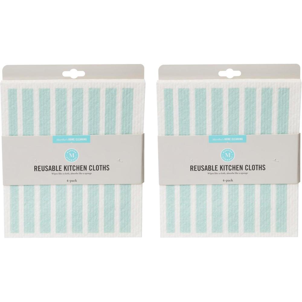 imageMartha Stewart Swedish Kitchen Absorbent Sponge Dish Cloths Stripes 8 CountTeal Stripes