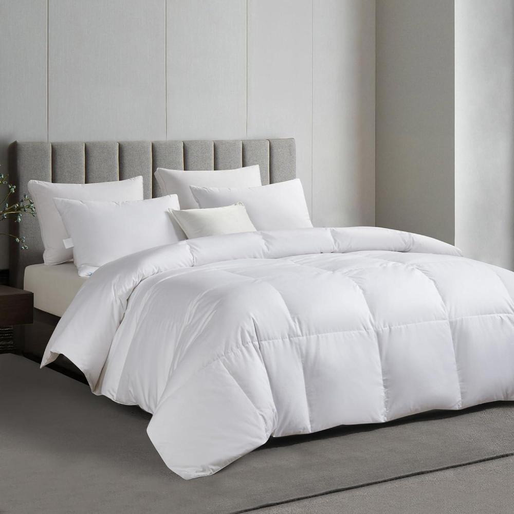 imageMartha Stewart Tencel LyocellCotton Blend White Goose Feather and Down Fiber Comforter Medium Weight All Season Warmth FullQueen SizeFullQueen