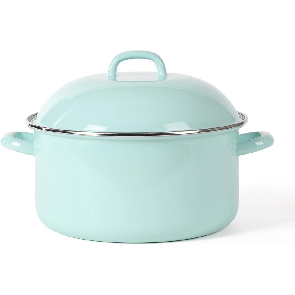 imageMartha Stewart Thayer 64Quart Enamel On Steel Scratch Resistant Dutch Oven wLid  Martha Blue Induction Safe64Quart Dutch Oven