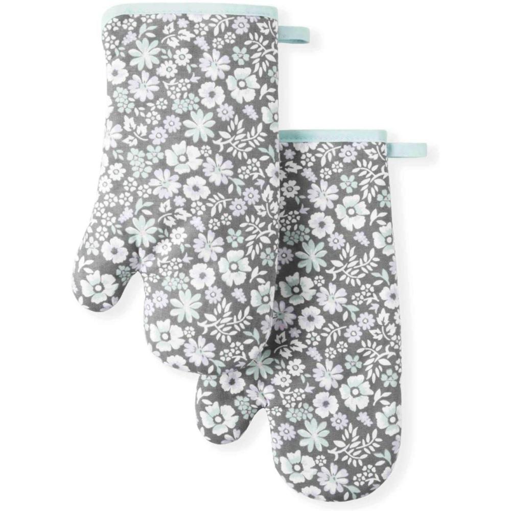 imageMartha Stewart Thin Stripe Oven Mitt 2Pack Set Blue 7quotx13quotDitsy Floral