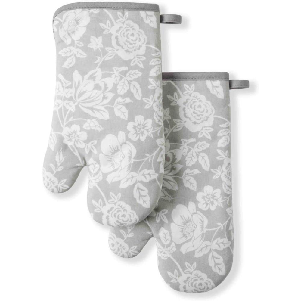 imageMartha Stewart Thin Stripe Oven Mitt 2Pack Set Blue 7quotx13quotFloral Vine