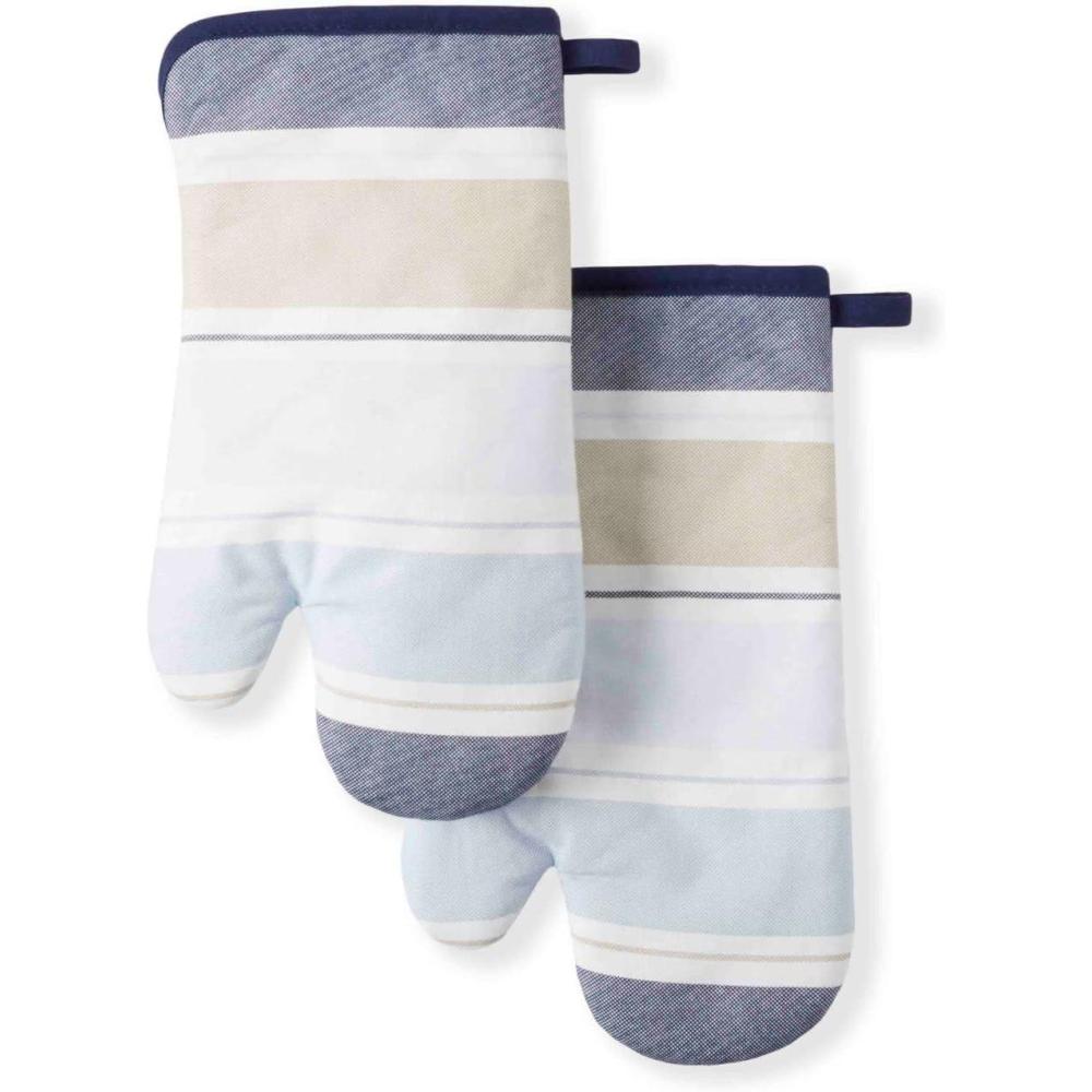 imageMartha Stewart Thin Stripe Oven Mitt 2Pack Set Blue 7quotx13quotThin Stripe