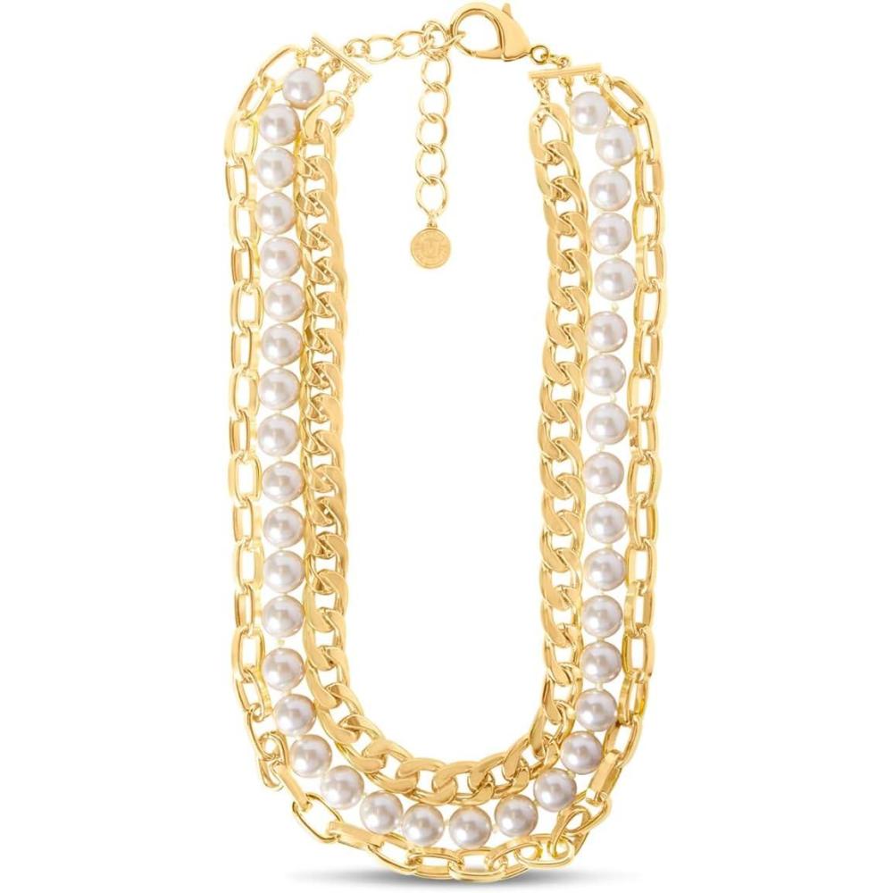 imageMartha Stewart Three Strand Pearl and Chain Necklace In Gold For Women