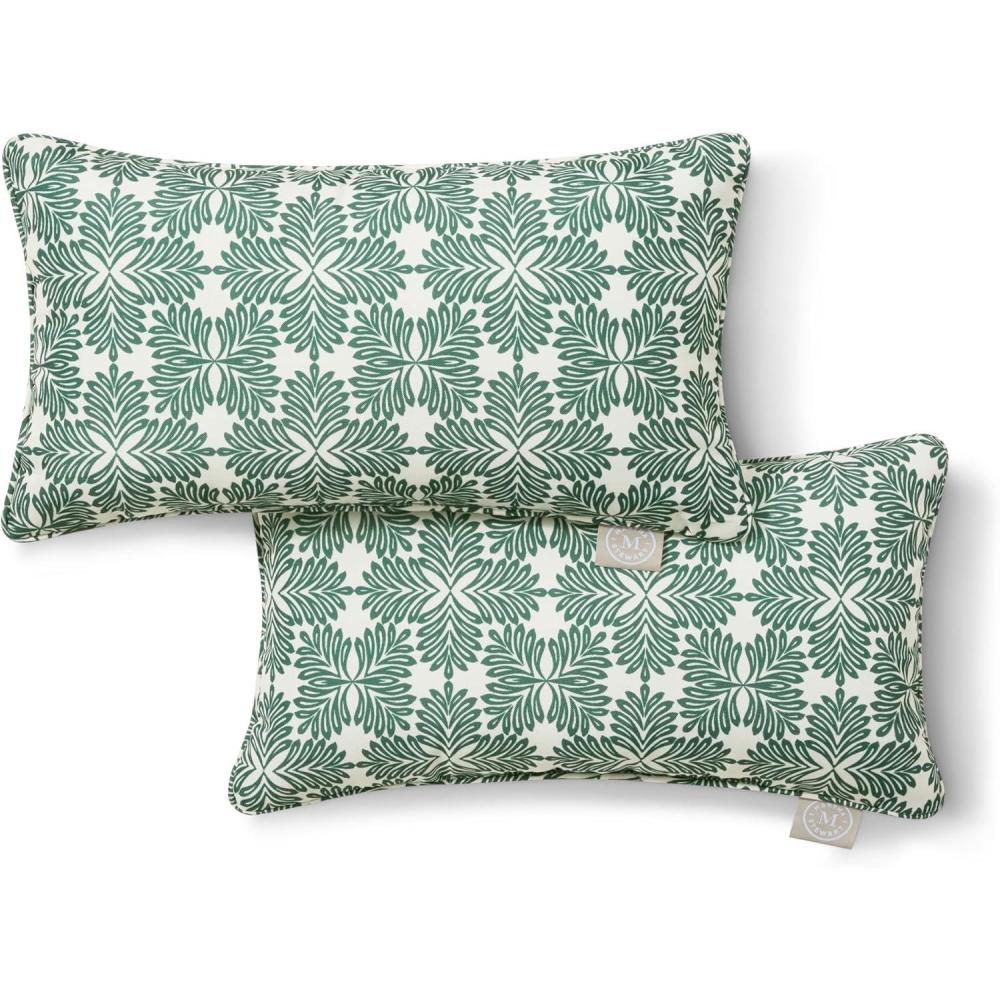 imageMartha Stewart Tulum Indoor Outdoor Decorative Lumbar Pillow 2Pack Set UV Fade Resistant Water Repellent Printed Modern Design Navy Blue 11quotx18quotGreen