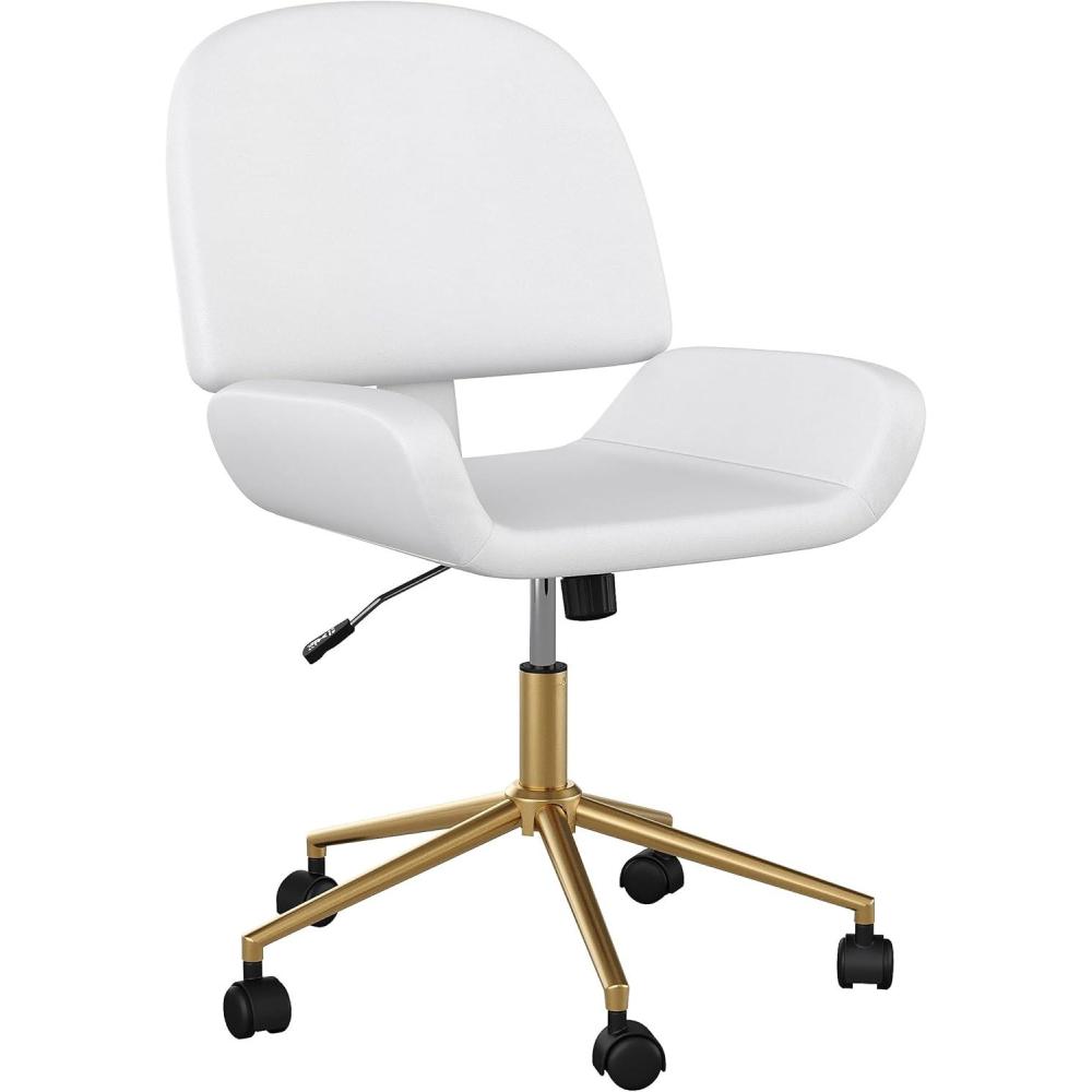 imageMartha Stewart Tyla Armless Swivel Task Chair for Home Office in White Faux Leather with Polished Brass FrameWhite Faux LeatherPolished Brass