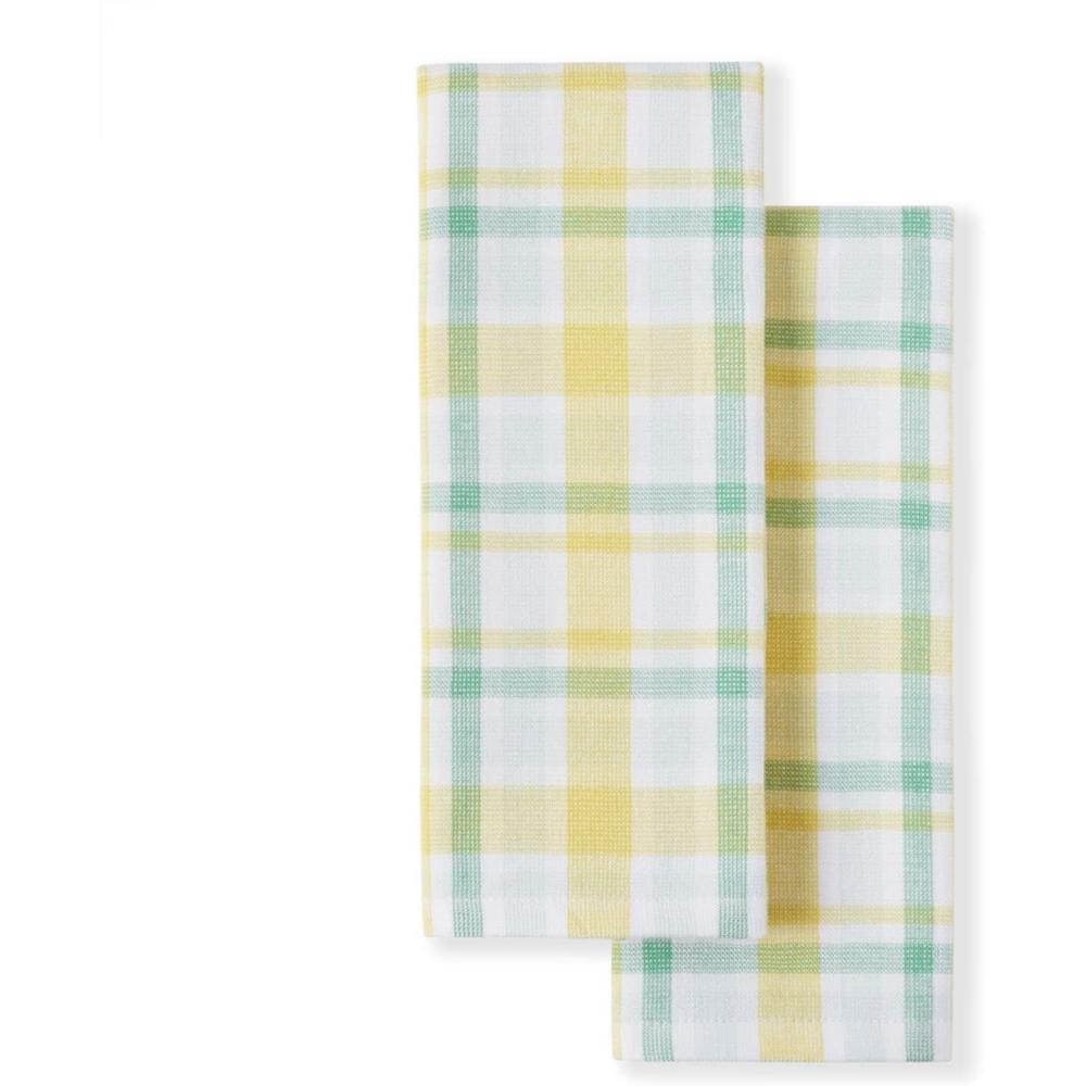 imageMartha Stewart Valley Plaid Kitchen Towel 2Pack Set Yellow 16quotx28quotYellow