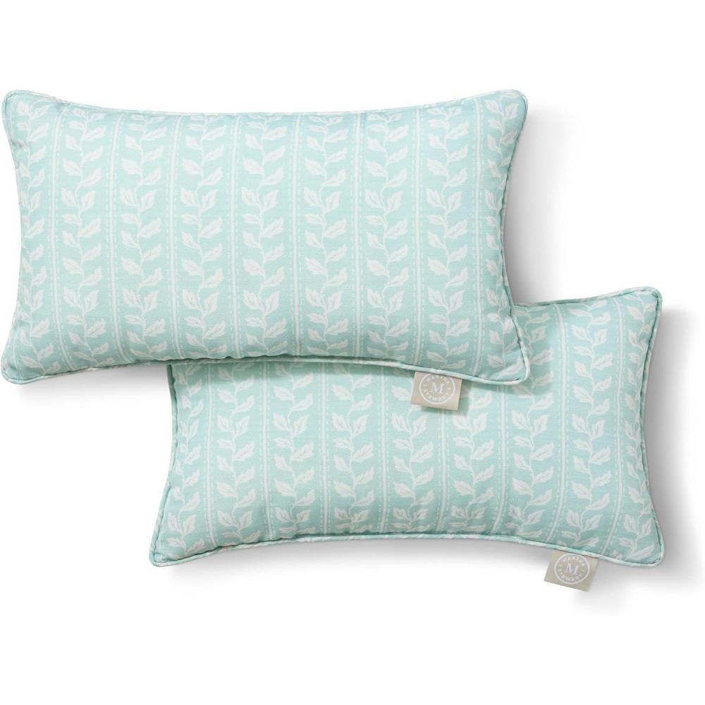 imageMartha Stewart Vineyard Vines Indoor Outdoor Decorative Lumbar Pillow 2Pack Set UV Fade Resistant Water Repellent Printed Garden Design Aqua Blue 11quotx18quotAqua Blue