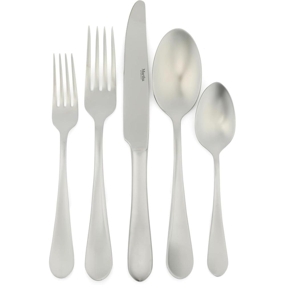 imageMartha Stewart Watercliffe 16 pc Flatware Set Stainless Steel wABS Handle Warm GreyAlness Mirror Polish