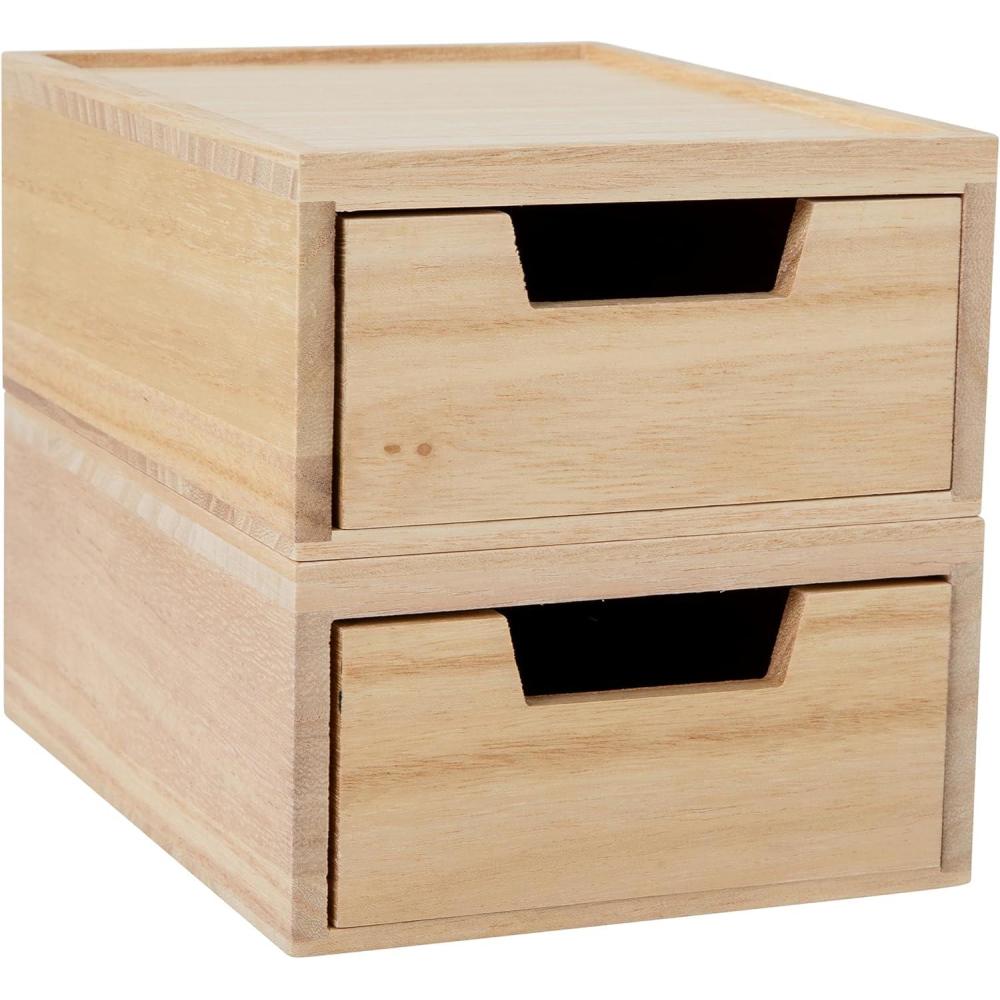 imageMartha Stewart Weston Stackable Wooden Storage Boxes with Pullout Drawers Engineered Wood Storage Organizers 3 Pack WhiteLight Natural