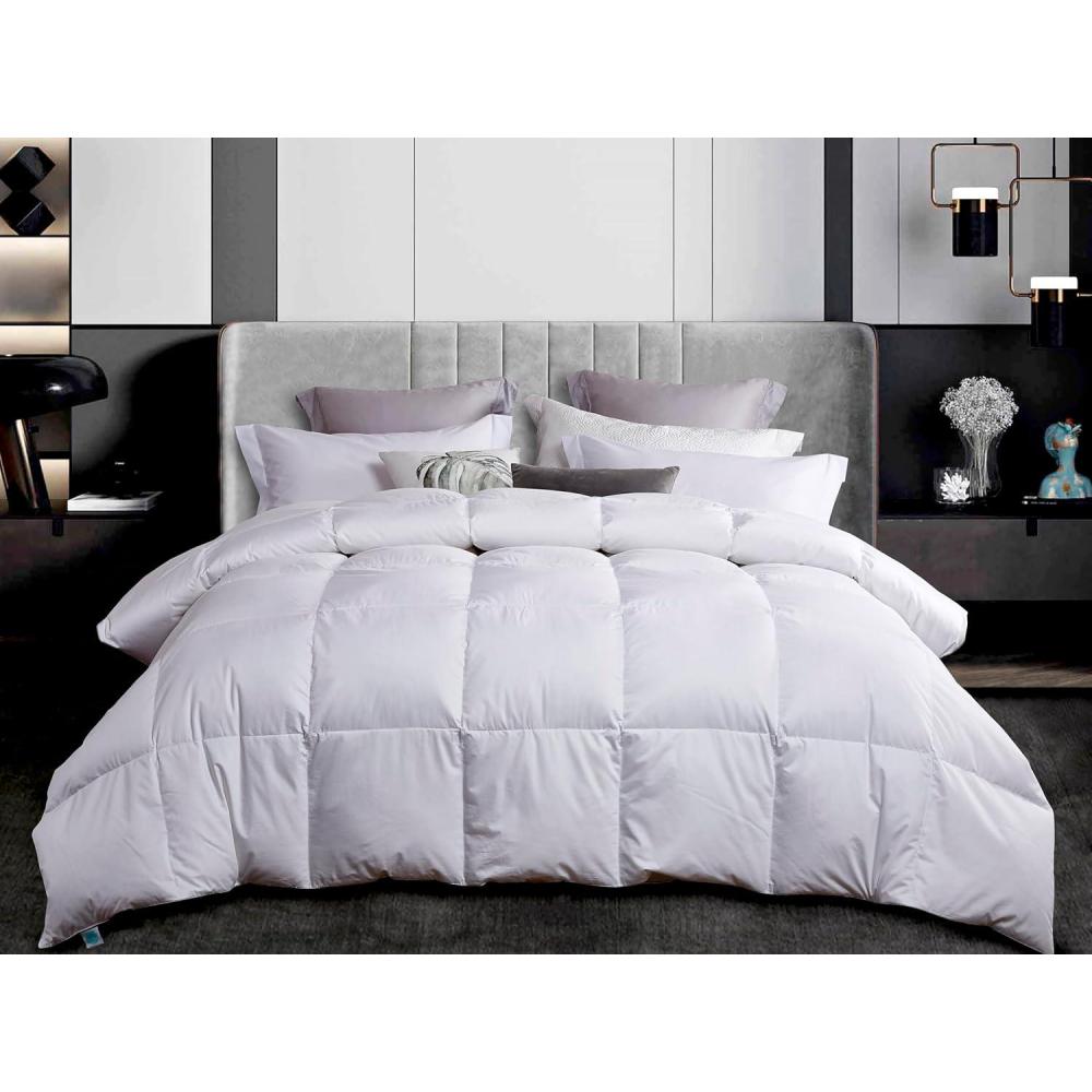 imageMartha Stewart White Down Feather Comforter Queen Size 600 Fill Power 100 Cotton Down Duvet Insert Made in USA All Season Medium Warmth Comforter with Corner Loops 90quot x 90quotWhiteLightweight