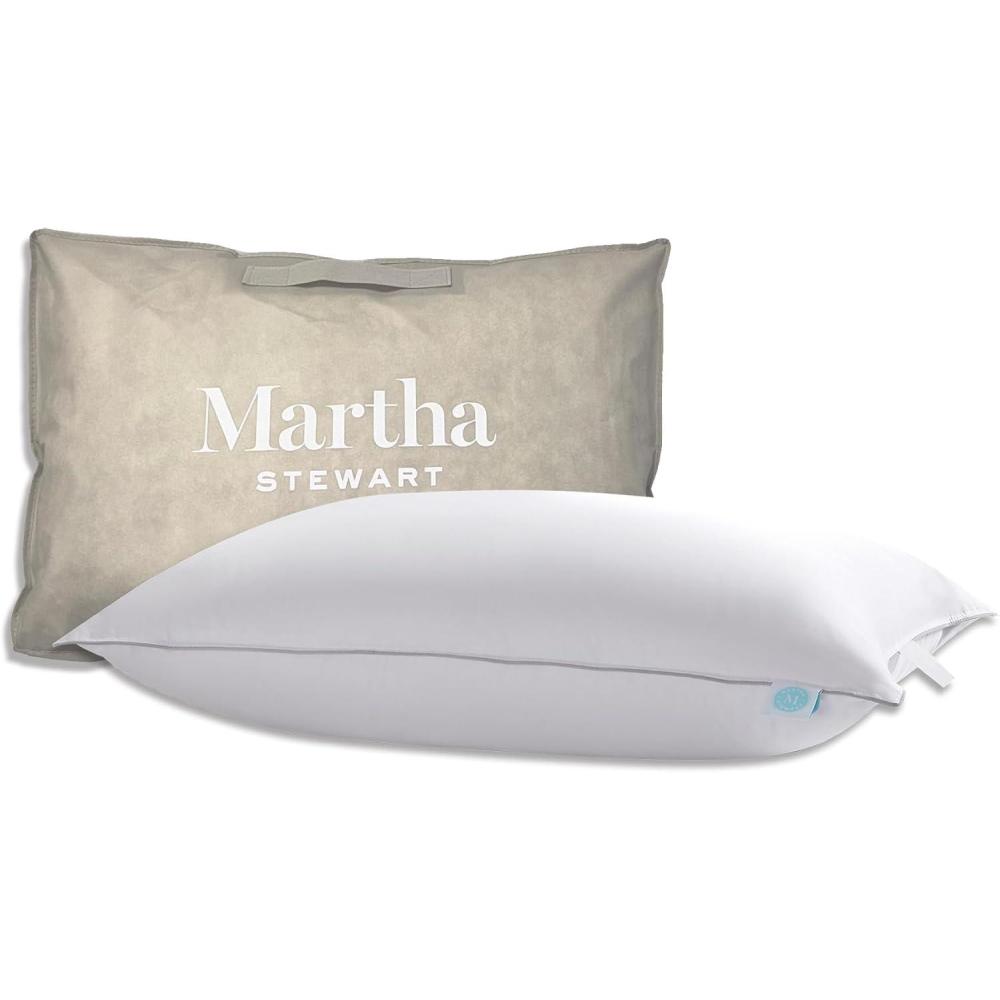 imageMartha Stewart White Down Pillows 600 Fill Power Luxury Hotel Bed Pillow Cooling Breathable Sleeping Pillows Made in USAJumboSet of 1 Pack
