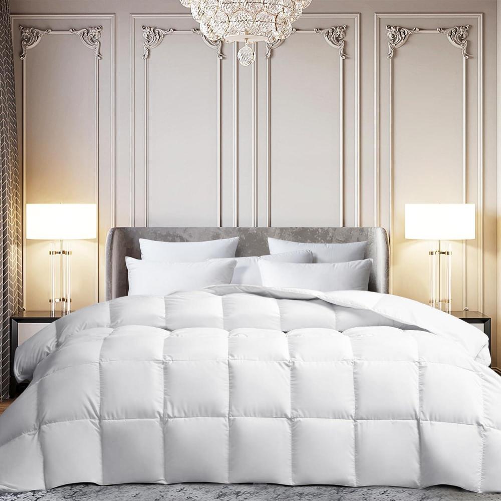 imageMartha Stewart White Goose Feather Down Fiber Comforter Queen Size Lightweight Duvet Insert Noiseless Fabric with 44oz Filled Luxury Cloud Fluffy Bed Comforter with 8Corner Loops White 90x90inchWhiteLightweight