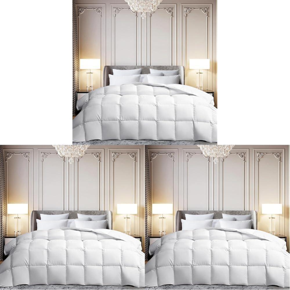 imageMartha Stewart White Goose Feather Down Fiber Comforter Queen Size Lightweight Duvet Insert Noiseless Fabric with 44oz Filled Luxury Cloud Fluffy Bed Comforter with 8Corner Loops White 90x90inchWhiteAll Season