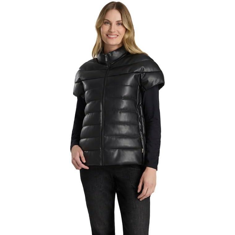 imageMartha Stewart Womens PU Quilted Puffer VestBlack