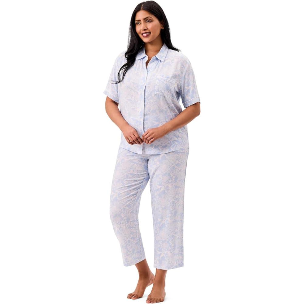 imageMartha Stewart Womens Pajama Capri Set Lightweight Sleepwear 2Pc Capri Pant and Notch Collar Short Sleeve Button DownDutch Canal