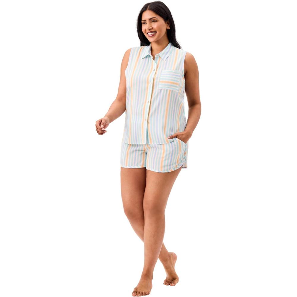 imageMartha Stewart Womens Pajama Set Soft Breathable Sleepwear 2Pc Notch Collar Short Sleeve Button Down Relaxed ComfortBright White