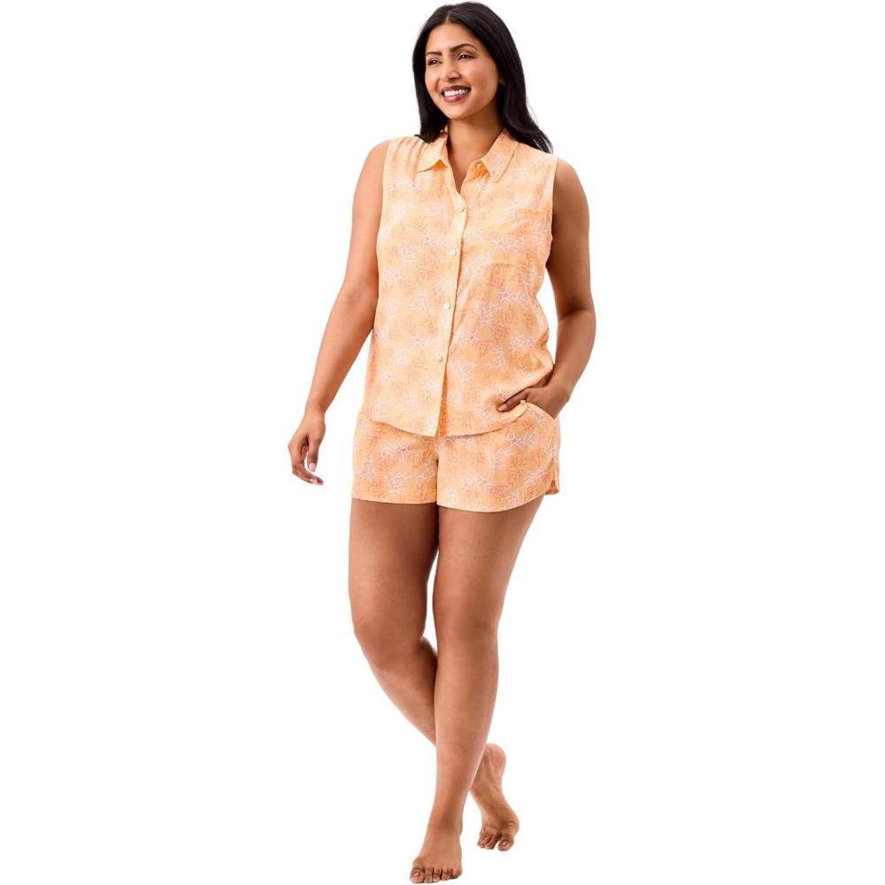 imageMartha Stewart Womens Pajama Set Soft Breathable Sleepwear 2Pc Notch Collar Short Sleeve Button Down Relaxed ComfortPeach Fuzz