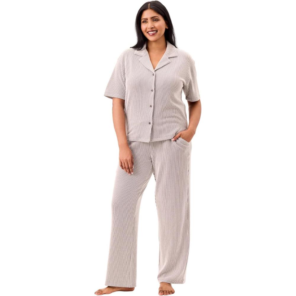 imageMartha Stewart Womens Pajama Shorts Set Soft Ribbed Jersey Sleepwear 2Pc Short Sleeve Top and Shorts Light and ComfyCharcoal