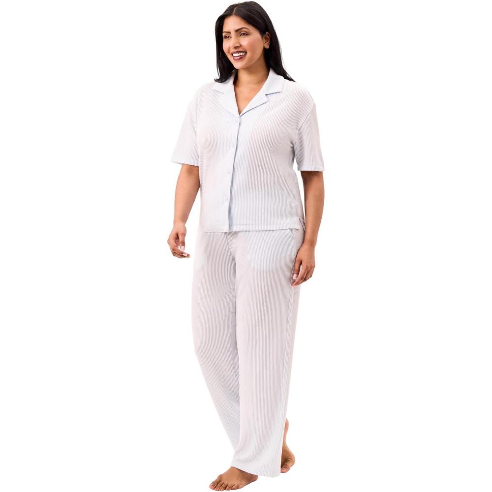 imageMartha Stewart Womens Pajama Shorts Set Soft Ribbed Jersey Sleepwear 2Pc Short Sleeve Top and Shorts Light and ComfyDutch Canal