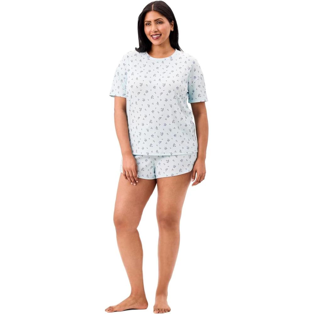 imageMartha Stewart Womens Pajama Shorts Set  Soft Ribbed Jersey Sleepwear  2Pc Short Sleeve Top and Shorts  Light and ComfyQuiet Tide