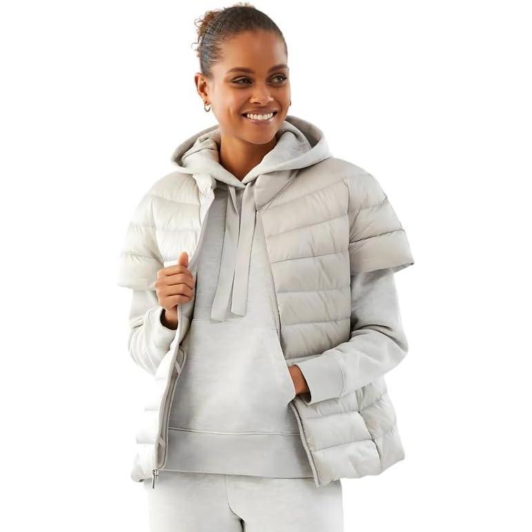 imageMartha Stewart Womens Quilted Down Puffer Vest Lightweight Short Sleeve Packable Jacket with Pockets Warm Winter OuterwearSilver