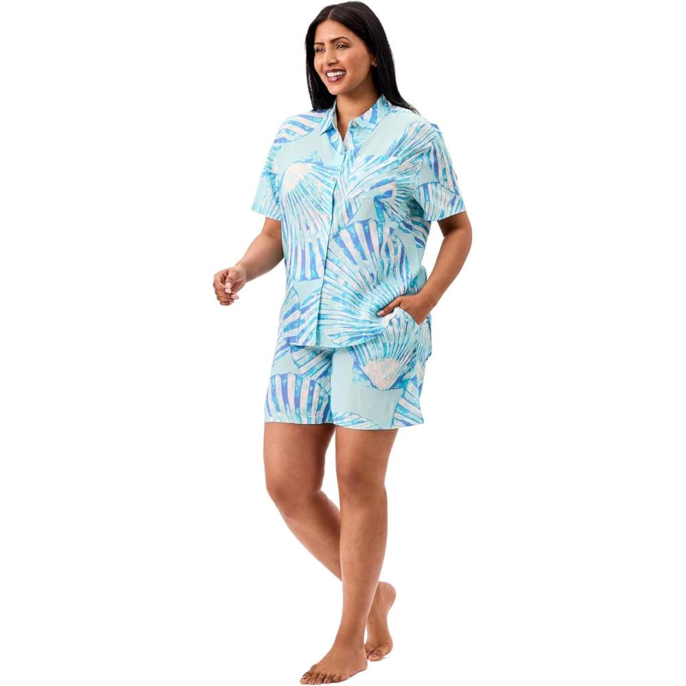 imageMartha Stewart Womens Short Sleeve Lightweight Pajama Set  Notch Collar Top ampamp Shorts  Soft Comfortable Rayon SleepwearSalt Air