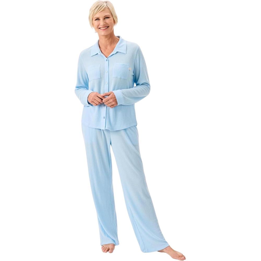 imageMartha Stewart Womens Waffle Pajama Set 2Piece Long Sleeve Notch Collar ButtonDown Sleepwear Soft ampamp Cozy