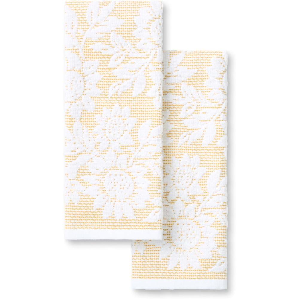 imageMartha Stewart Woodland Harvest Jacquard Mushrooms Kitchen Towel 2Pack Set 100 Cotton with Absorbent Honeycomb Texture Decorative Kitchen Towels Brown 16quotX28quotYellow