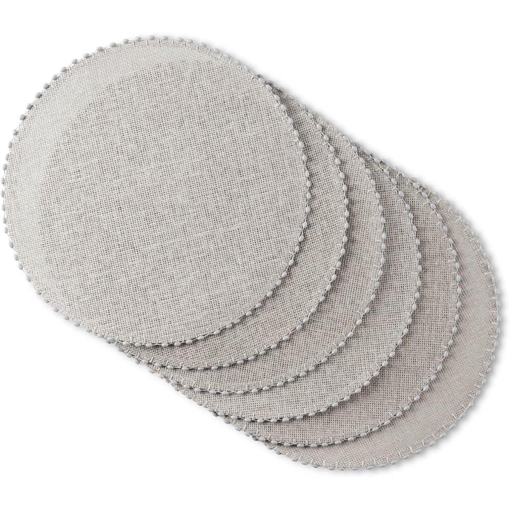 imageMartha Stewart Woven Water Resistant Lindos Placemat Set 6Pack 15quot Round BeigeGray