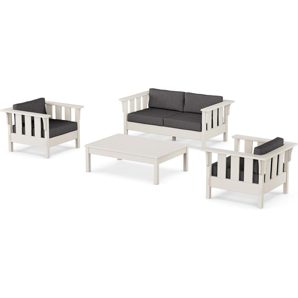 imageMartha Stewart by POLYWOOD Acadia 4Piece Deep Seating Set with Loveseat in TeakDune BurlapSand  Ash Charcoal