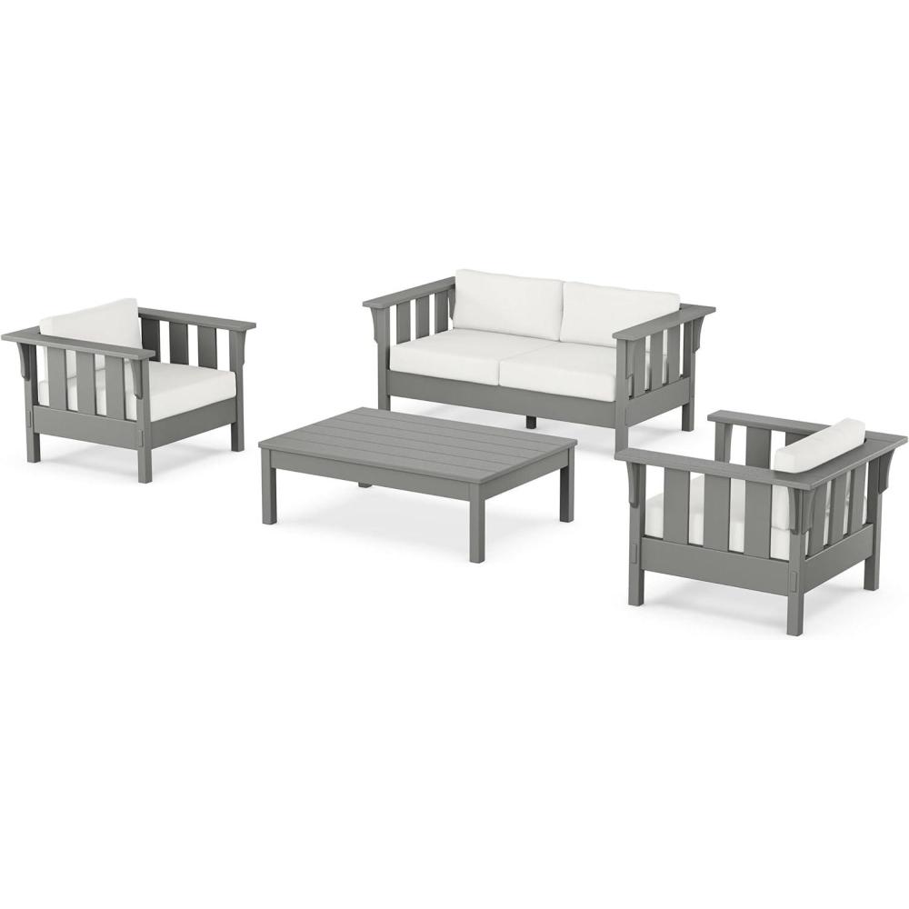 imageMartha Stewart by POLYWOOD Acadia 4Piece Deep Seating Set with Loveseat in TeakDune BurlapSlate Grey  Natural Linen