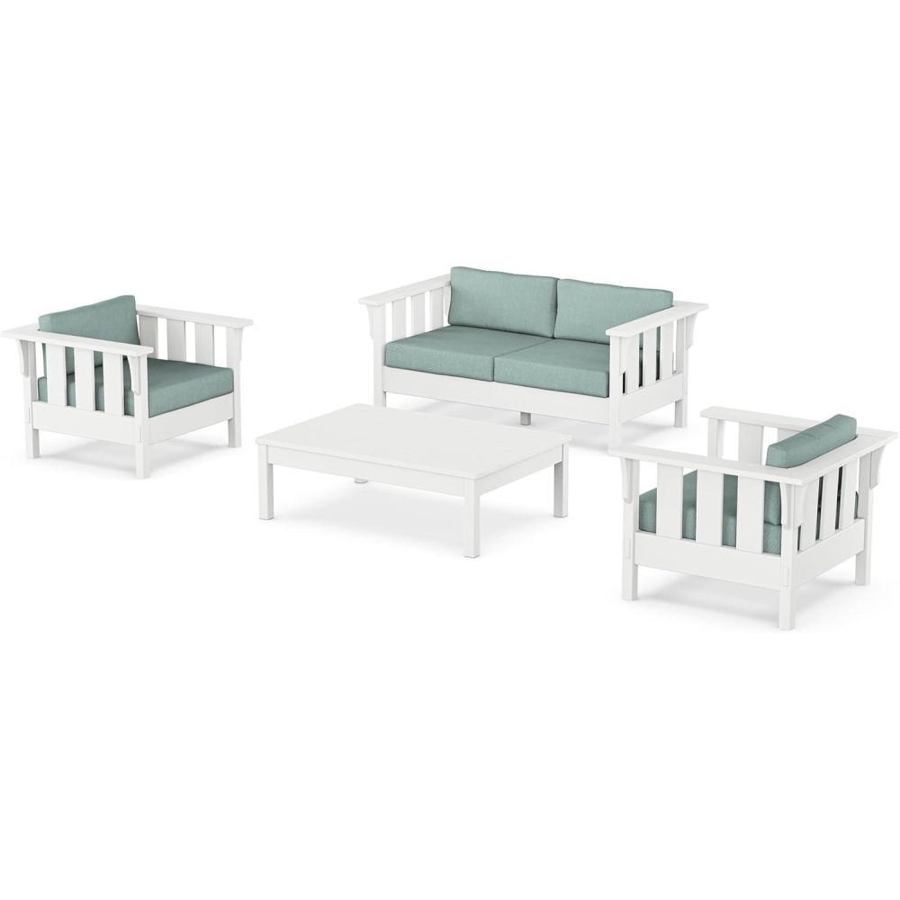 imageMartha Stewart by POLYWOOD Acadia 4Piece Deep Seating Set with Loveseat in TeakDune BurlapWhite  Glacier Spa