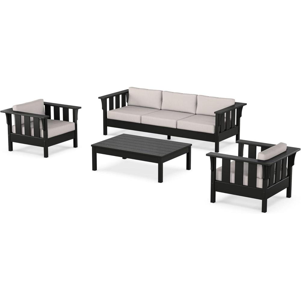 imageMartha Stewart by POLYWOOD Acadia 4Piece Deep Seating Set with Sofa in BlackDune BurlapBlack  Dune Burlap