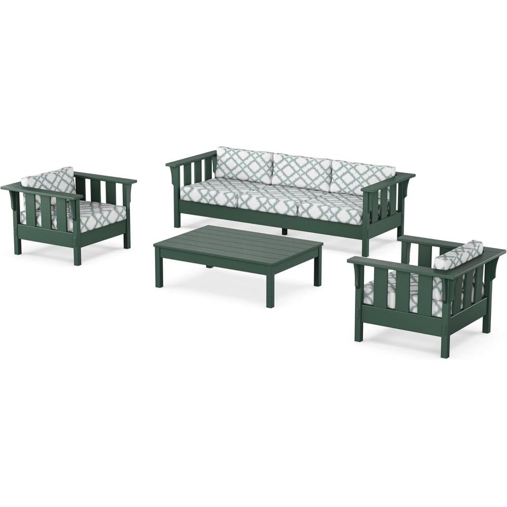 imageMartha Stewart by POLYWOOD Acadia 4Piece Deep Seating Set with Sofa in GreenTrellis Glacier Spa
