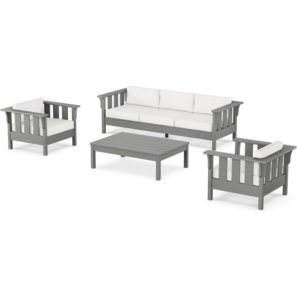 imageMartha Stewart by POLYWOOD Acadia 4Piece Deep Seating Set with Sofa in Slate Grey Midnight LinenNatural Linen