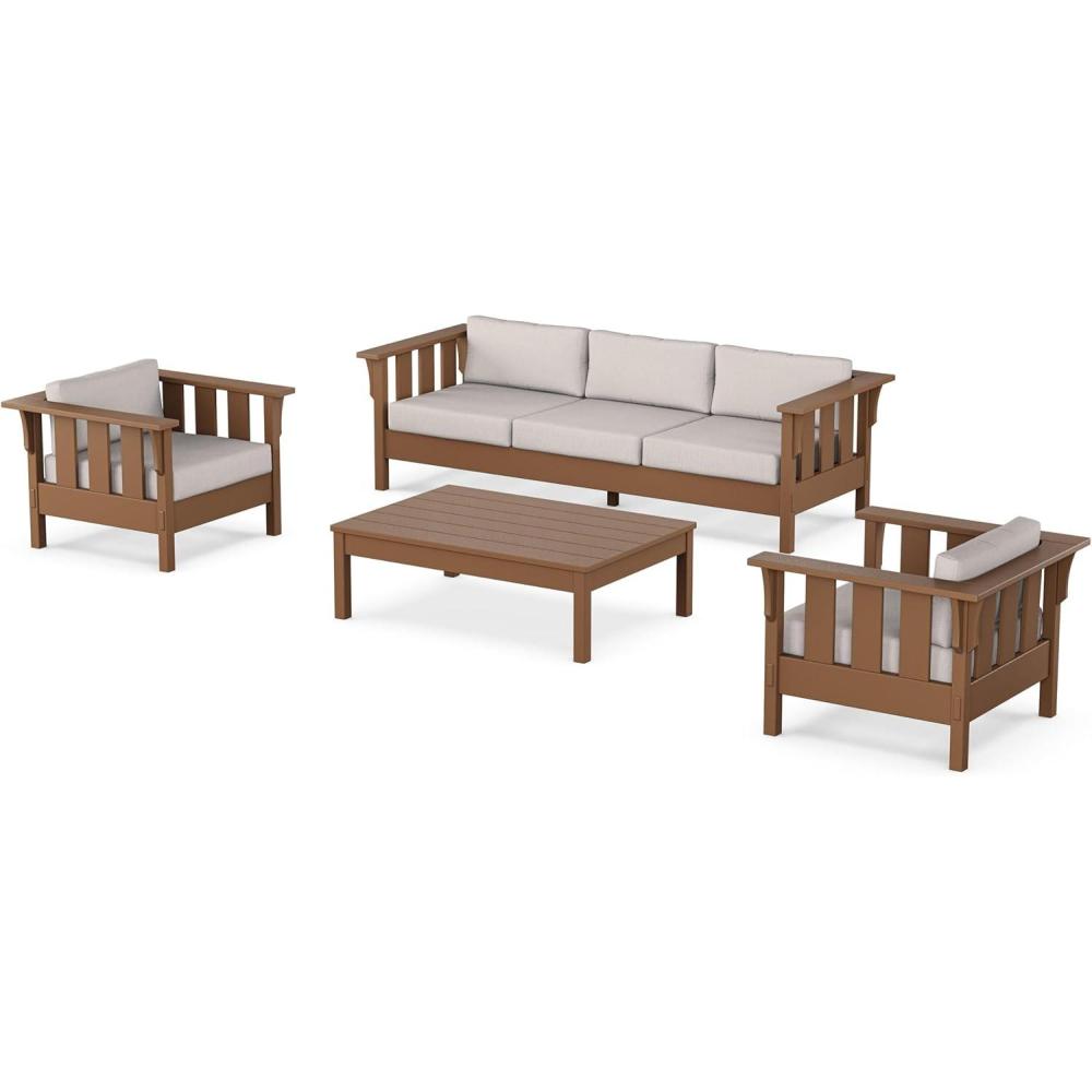 imageMartha Stewart by POLYWOOD Acadia 4Piece Deep Seating Set with Sofa in Teak Dune BurlapDune Burlap