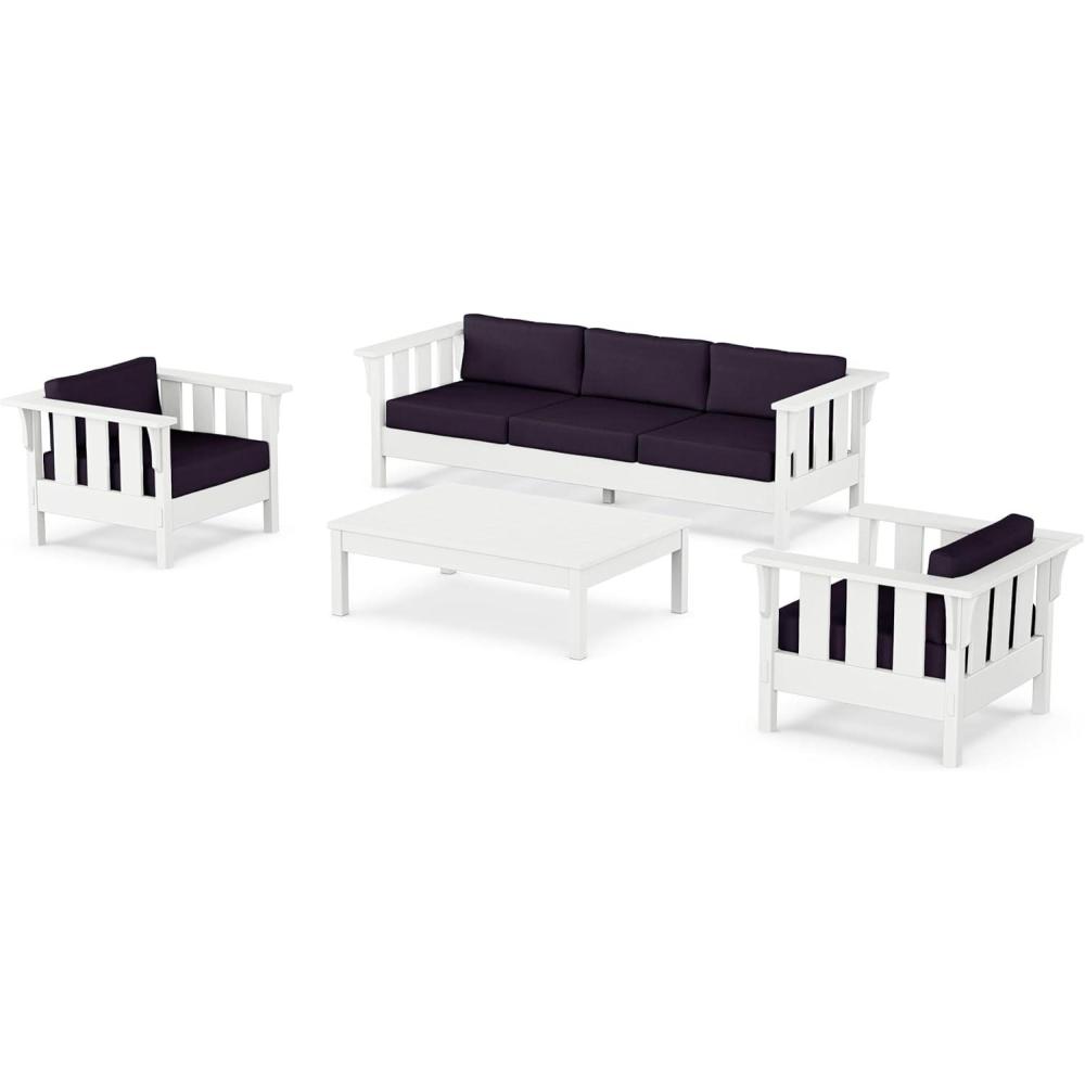 imageMartha Stewart by POLYWOOD Acadia 4Piece Deep Seating Set with Sofa in White Navy LinenNavy Linen