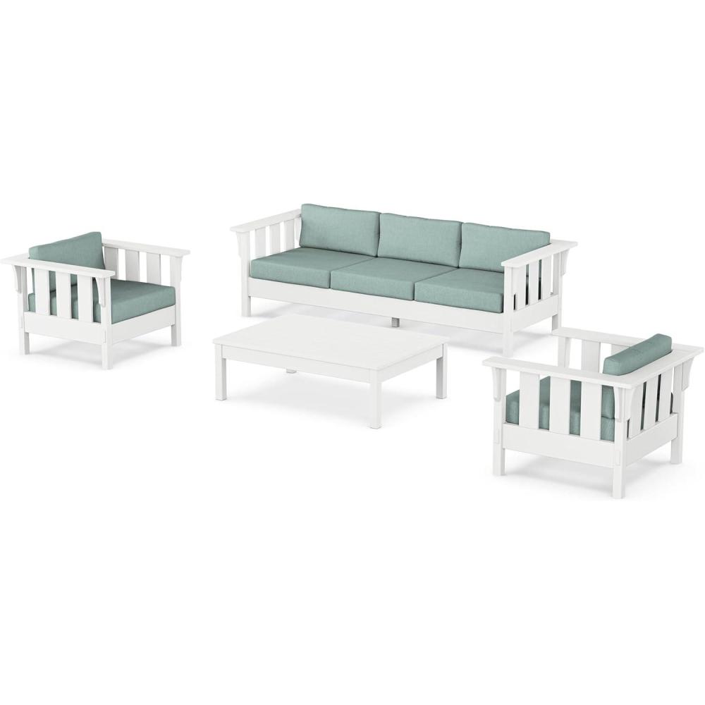 imageMartha Stewart by POLYWOOD Acadia 4Piece Deep Seating Set with Sofa in White Navy LinenWhite  Glacier Spa